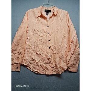 August Silk Women's 100% Silk Button Up Peach Long Sleeve Size L